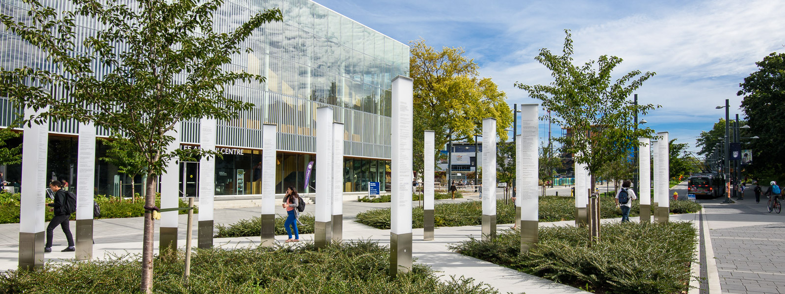 The UBC Alumni Donor Recognition Columns near the Robert H. Lee Alumni Centre.