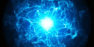 An abstract depiction of a chemical reaction.