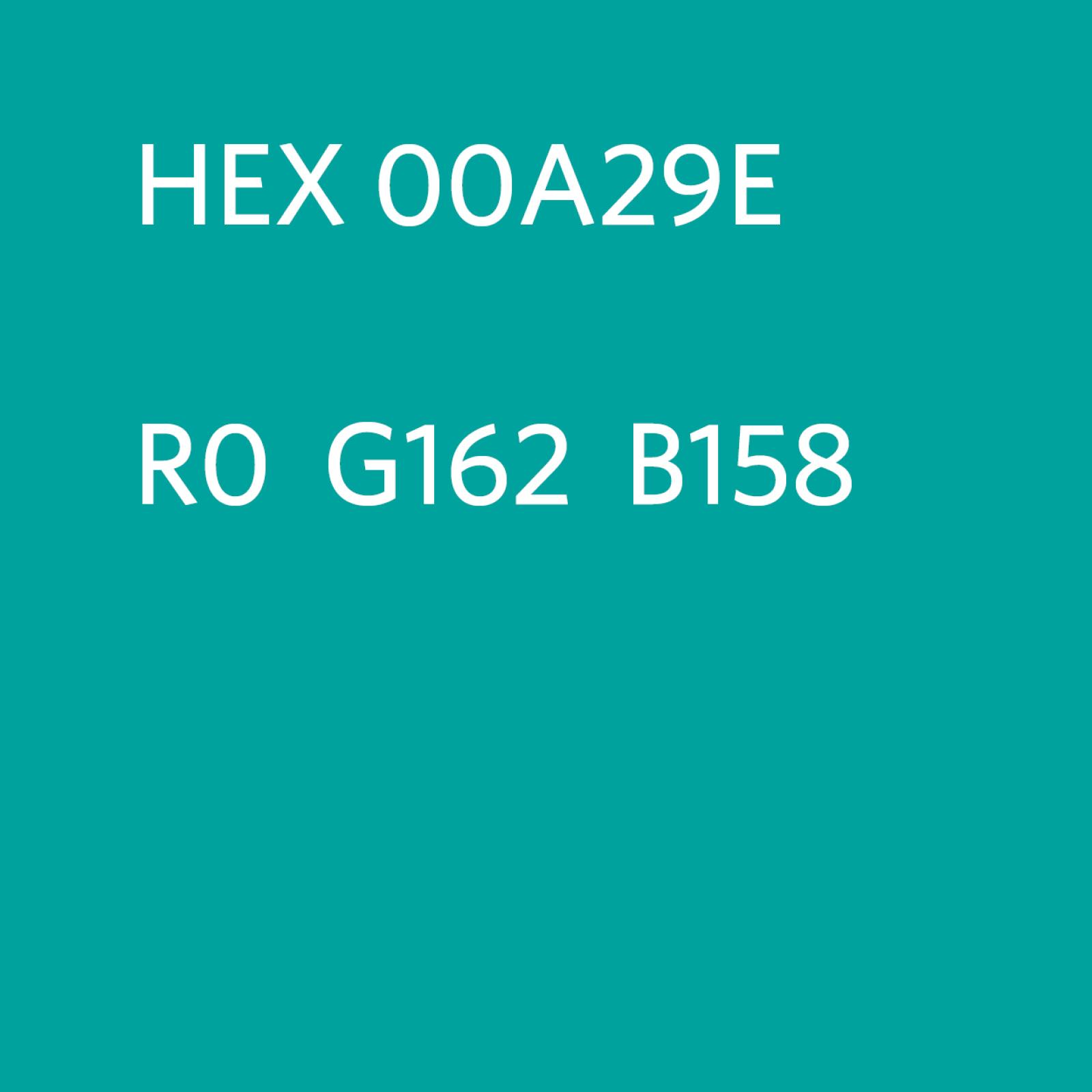 Pharm Sci's Digital colour swatch, with the values "HEX 00A29E" and "R0 G162 B158".