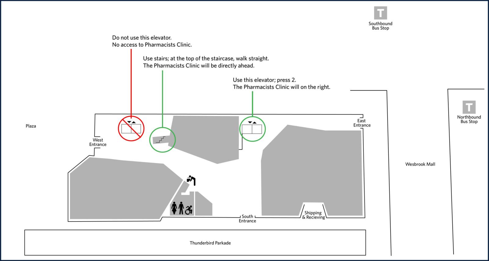 A map of the UBC Pharmaceutical Sciences Building and surrounding streets.